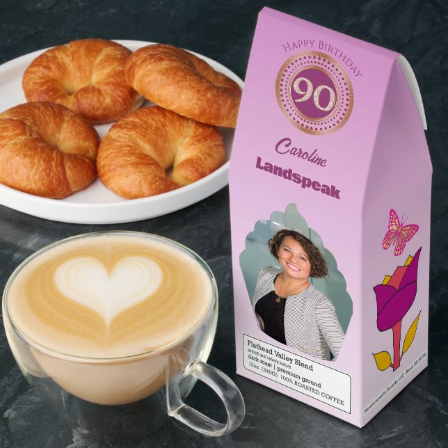 Personalized Photos Rose Gold Glitter 90 Birthday Roasted Coffee (Breakfast)