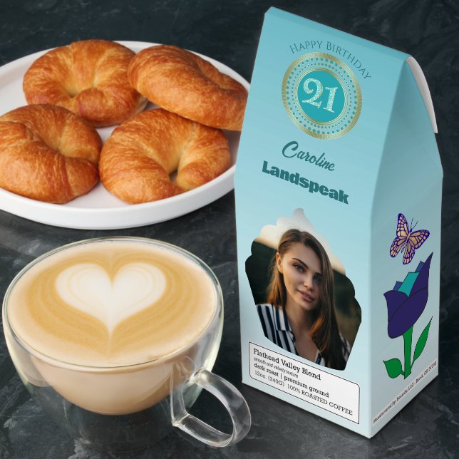 Personalized Photos Teal Blue Glitter 21 Birthday Roasted Coffee (Breakfast)