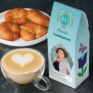 Personalized Photos Teal Blue Glitter 40 Birthday Roasted Coffee