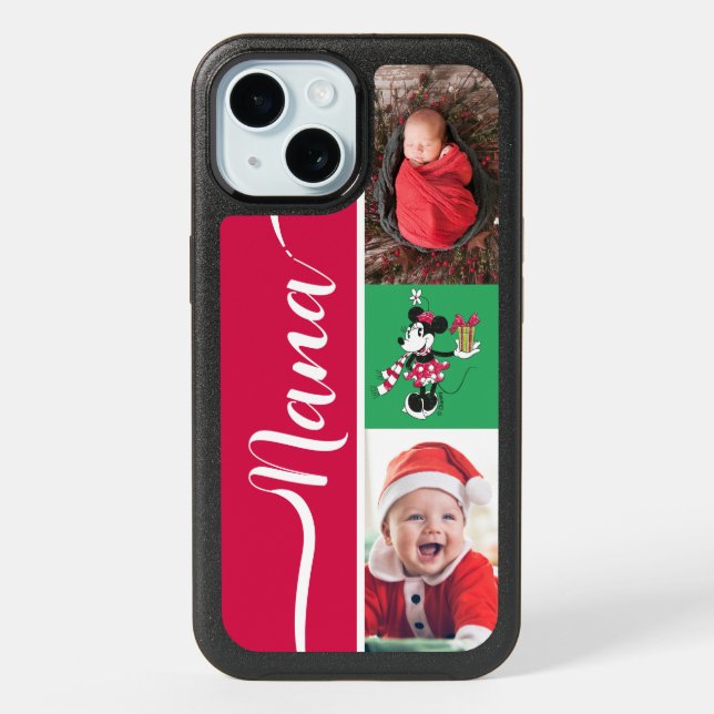 Personalized Photos | Vintage Holiday Minnie iPhone 15 Case (Back)