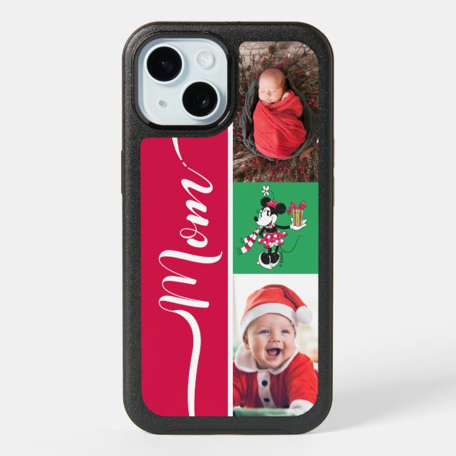 Personalized Photos | Vintage Holiday Minnie iPhone 15 Case (Back)