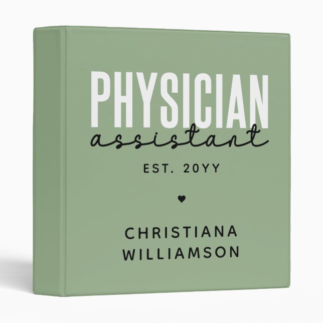 Personalized Physician Assistant PA Graduation 3 Ring Binder (Front/Spine)