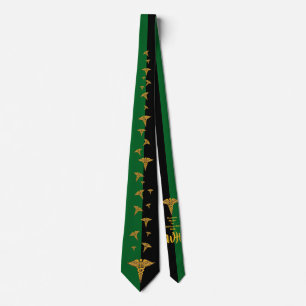Personalized Physician's Caduceus Green and Black Neck Tie