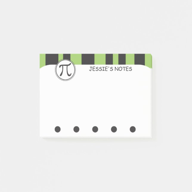 Personalized Pi Symbol Math Themed GREEN Post-it Notes (Front)