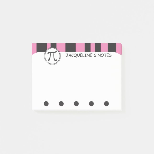 Personalized Pi Symbol Math Themed PINK Post-it Notes (Front)