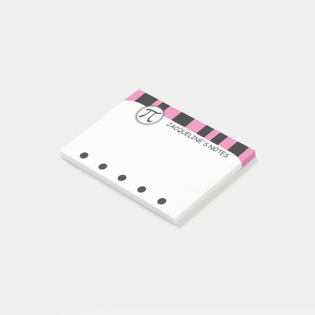 Personalized Pi Symbol Math Themed PINK Post-it Notes (Angled)