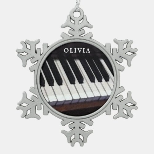 Personalized Piano Holiday Gift Snowflake Pewter Christmas Ornament