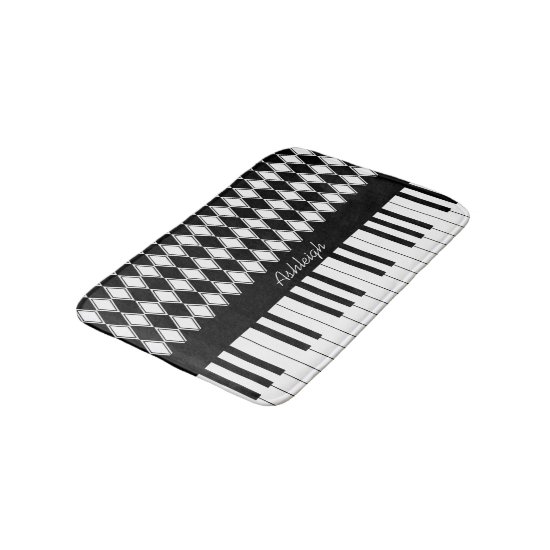 Personalized Piano Keys and Diamonds Bathroom Mat