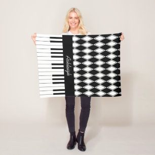 Personalized Piano Keys and Diamonds Fleece Blanket