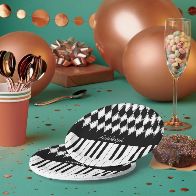 Personalized Piano Keys and Diamonds Paper Plates (Multi)