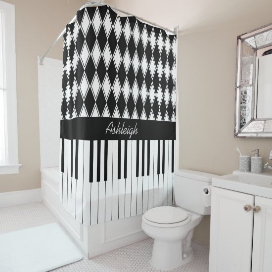 Personalized Piano Keys and Diamonds Shower Curtain