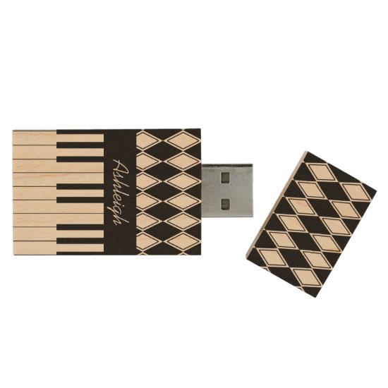 Personalized Piano Keys and Diamonds Wood USB Flash Drive