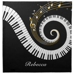 Personalized Piano Keys and Gold Music Notes Cloth Napkin