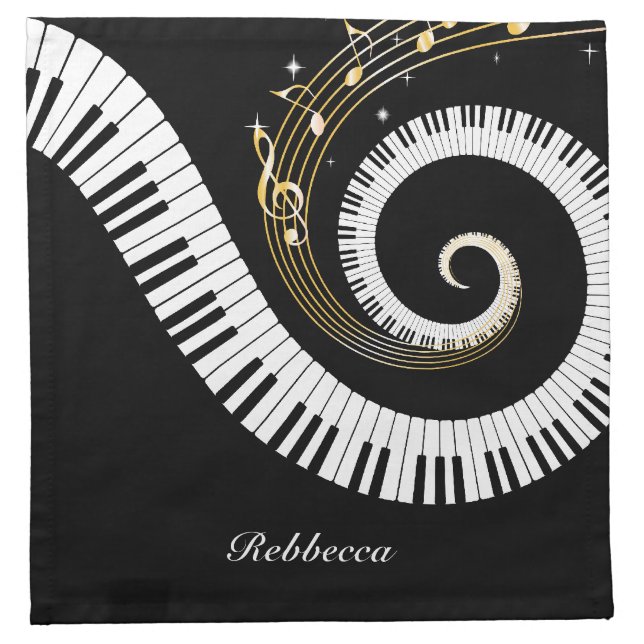 Personalized Piano Keys and Gold Music Notes Cloth Napkin (Front)
