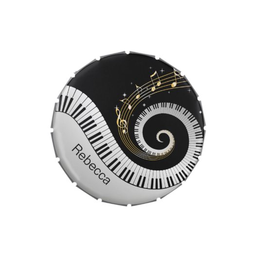 Personalized Piano Keys and Gold Music Notes Jelly Belly Tin (Top)