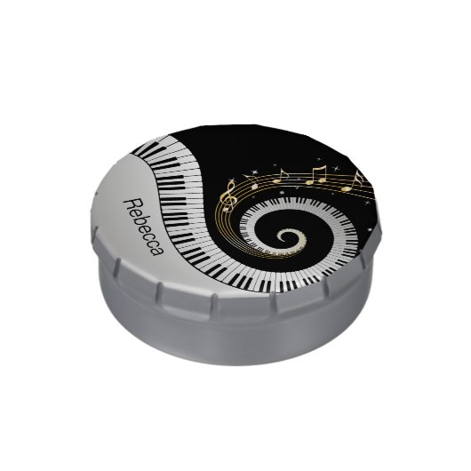 Personalized Piano Keys and Gold Music Notes Jelly Belly Tin (Side)