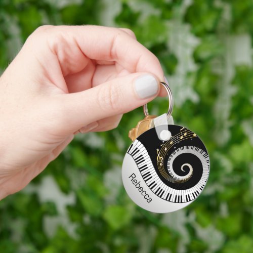 Personalized Piano Keys and Gold Music Notes Keychain