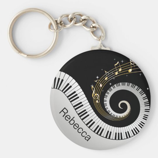 Personalized Piano Keys and Gold Music Notes Keychain