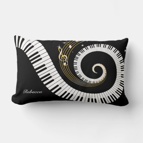 Personalized Piano Keys and Gold Music Notes Lumbar Pillow