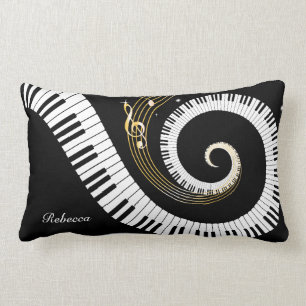 Personalized Piano Keys and Gold Music Notes Lumbar Pillow