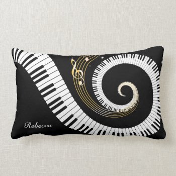 Personalized Piano Keys And Gold Music Notes Lumbar Pillow by giftsbonanza at Zazzle