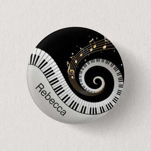 Personalized Piano Keys and Gold Music Notes Pinback Button