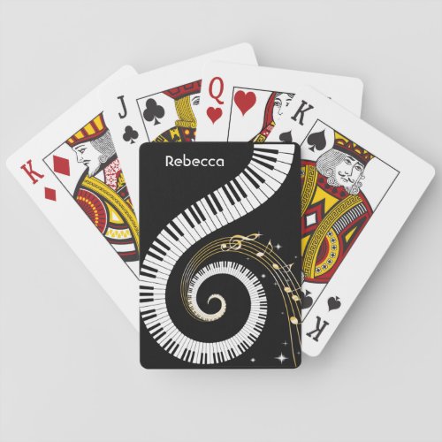 Personalized Piano Keys and Gold Music Notes Poker Cards