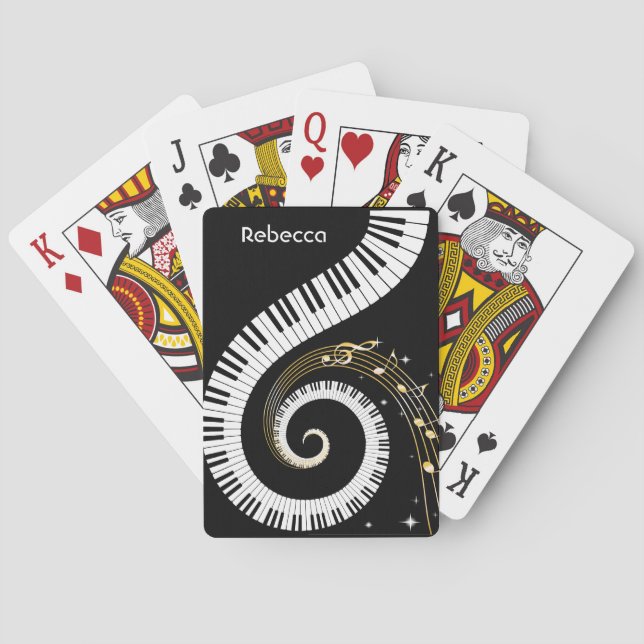Personalized Piano Keys and Gold Music Notes Poker Cards (Back)