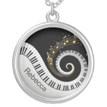 Personalized Piano Keys and Gold Music Notes Silver Plated Necklace Personalized Piano Keys and Gold Music Notes Silver Plated Necklace