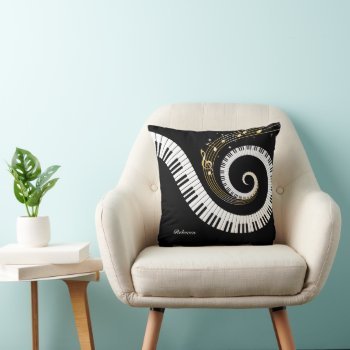 Personalized Piano Keys And Gold Music Notes Throw Pillow by giftsbonanza at Zazzle