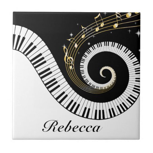 Personalized Piano Keys and Gold Music Notes Tile