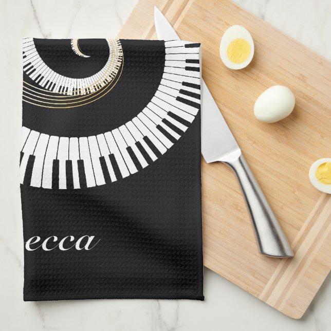Personalized Piano Keys and Gold Music Notes Towel (Quarter Fold)