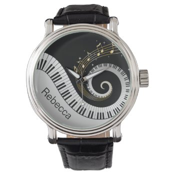 Personalized Piano Keys And Gold Music Notes Watch by giftsbonanza at Zazzle