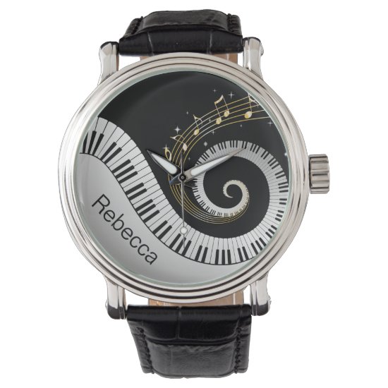 Personalized Piano Keys and Gold Music Notes Watch