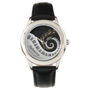Personalized Piano Keys and Gold Music Notes Watch