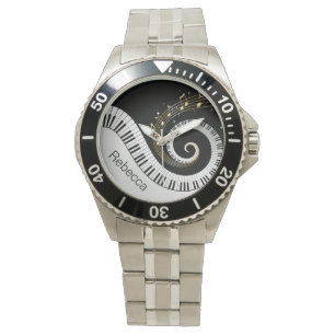 Personalized Piano Keys and Gold Music Notes Watch