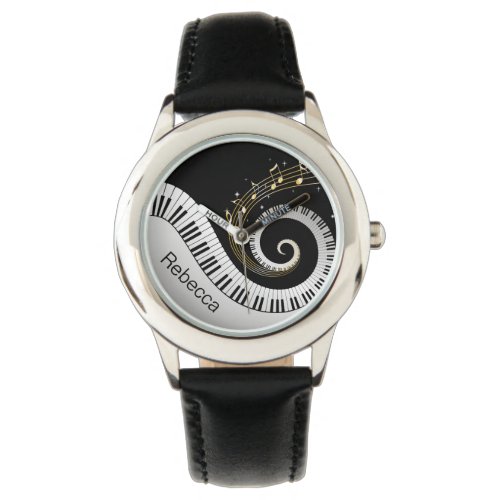 Personalized Piano Keys and Gold Music Notes Wrist Watch
