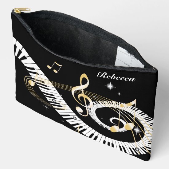 Personalized Piano Keys and Golden Music Notes Accessory Pouch