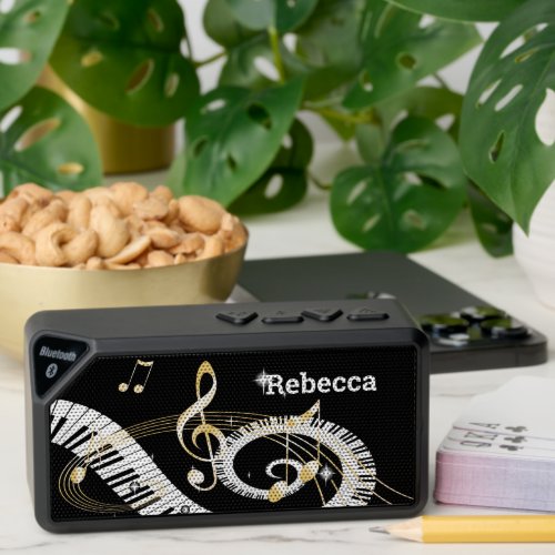 Personalized Piano Keys and Golden Music Notes Bluetooth Speaker