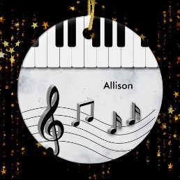 Personalized Piano Keys and Music Notes Christmas Ceramic Ornament