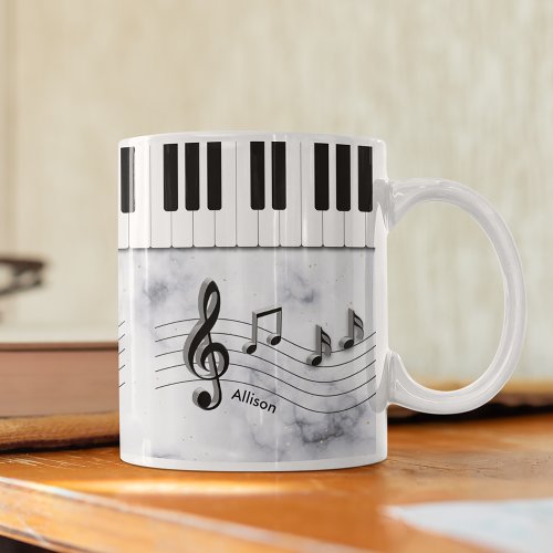 Personalized Piano Keys and Music Notes Coffee Mug