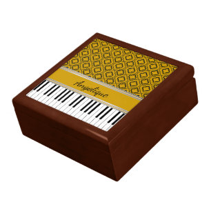 Personalized Piano Keys Black Quatrefoil on Gold Gift Box