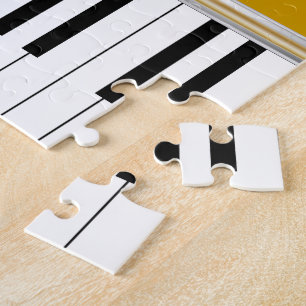 Personalized Piano Keys Black Quatrefoil on Gold Jigsaw Puzzle