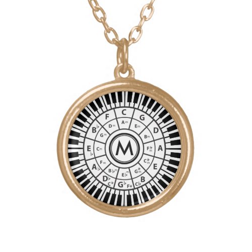 Personalized Piano Keys Circle of Fifths Gold Plated Necklace