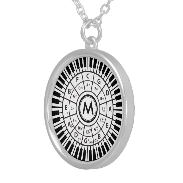 Personalized Piano Keys Circle of Fifths Silver Plated Necklace (Front Right)
