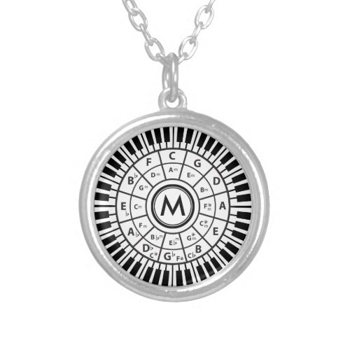 Personalized Piano Keys Circle of Fifths Silver Plated Necklace