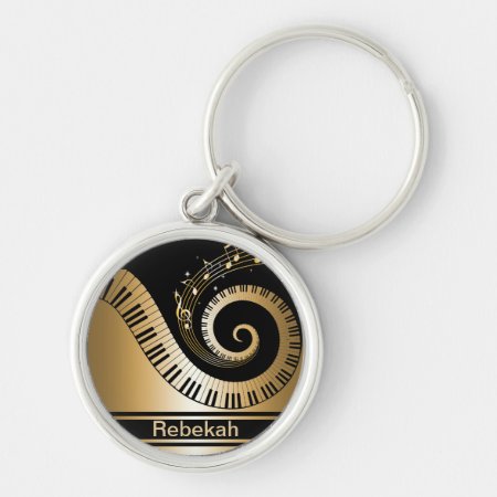 Personalized Piano Keys Gold Music Notes Keychain