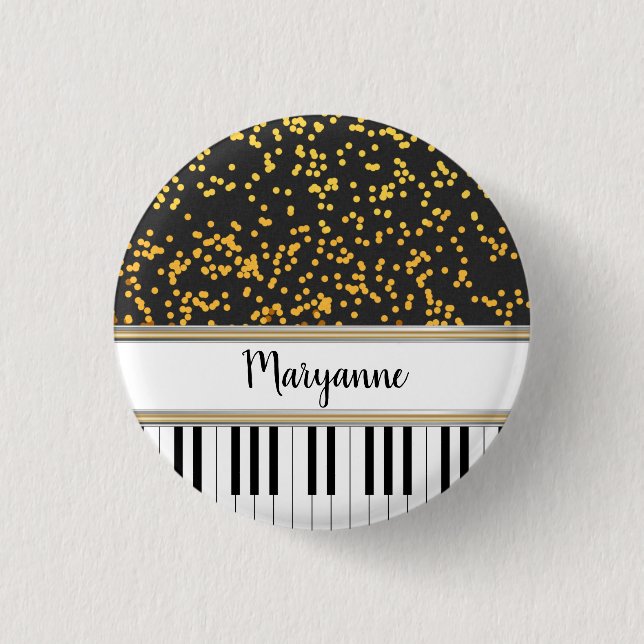 Personalized Piano Keys Gold Polka Dots Pattern Button (Front)