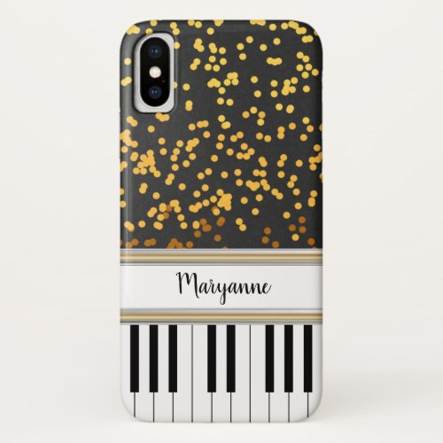 Personalized Piano Keys Gold Polka Dots Pattern iPhone XS Case