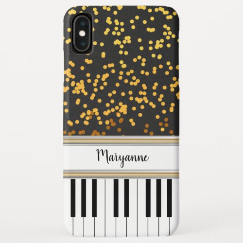 Personalized Piano Keys Gold Polka Dots Pattern iPhone XS Max Case
